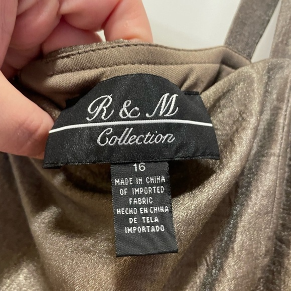 R&M Richards Collections Mocha Shimmer Cocktail Dress Size 16 - Picture 2 of 6